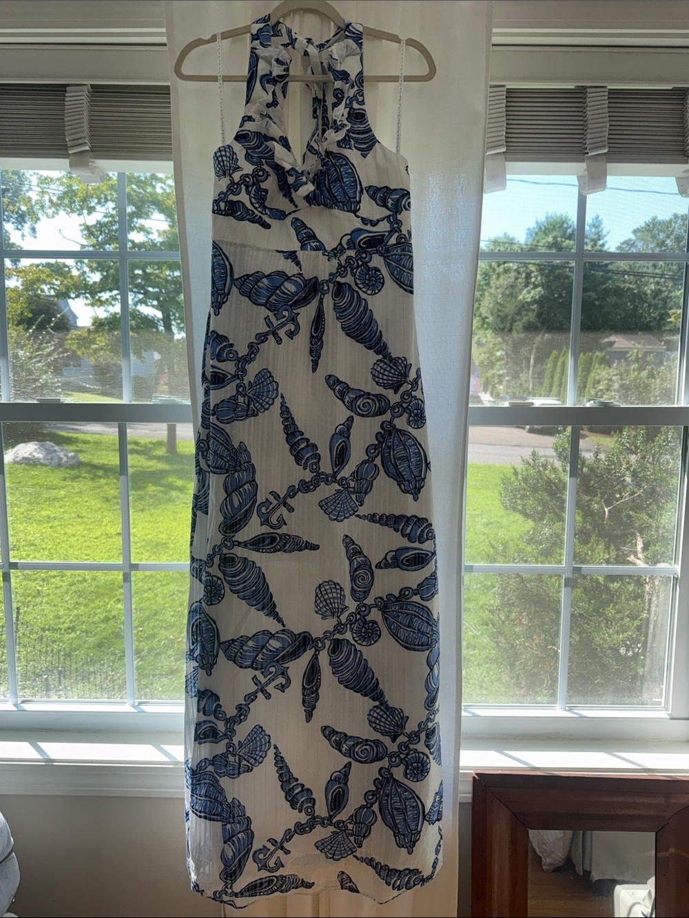 Lilly Pulitzer Nefertiti White Maxi Dress with Navy Shell Print